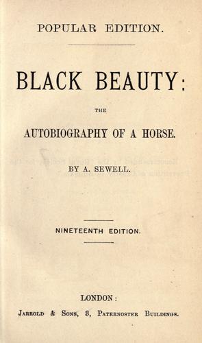 Anna Sewell: Black Beauty (1894, Jarrold & Sons, 3, Paternoster Row)