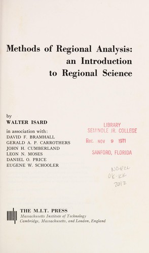 Walter Isard: Methods of regional analysis (1960, M.I.T. Press)