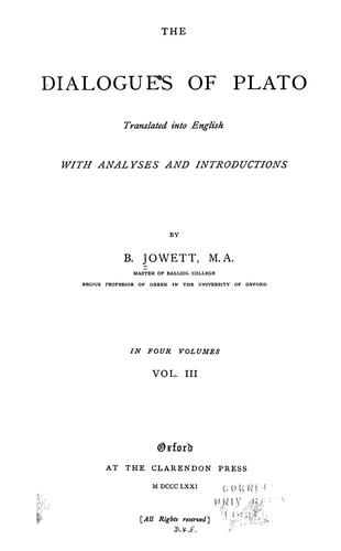 Plato: The dialogues of Plato (1871, Clarendon Press)