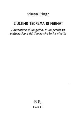 Simon Singh: L'ultimo teorema di Fermat (Italian language, 1999, Rizzoli)