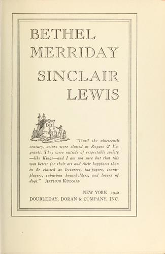 Sinclair Lewis: Bethel Merriday (1940)