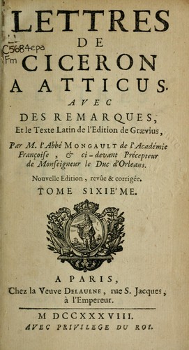 Cicero: Lettres à Atticus (French language, 1738, Delaulne)