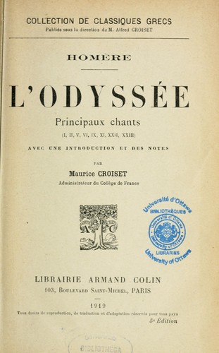 Homer: L'Odyssée (French language, 1919, Colin)